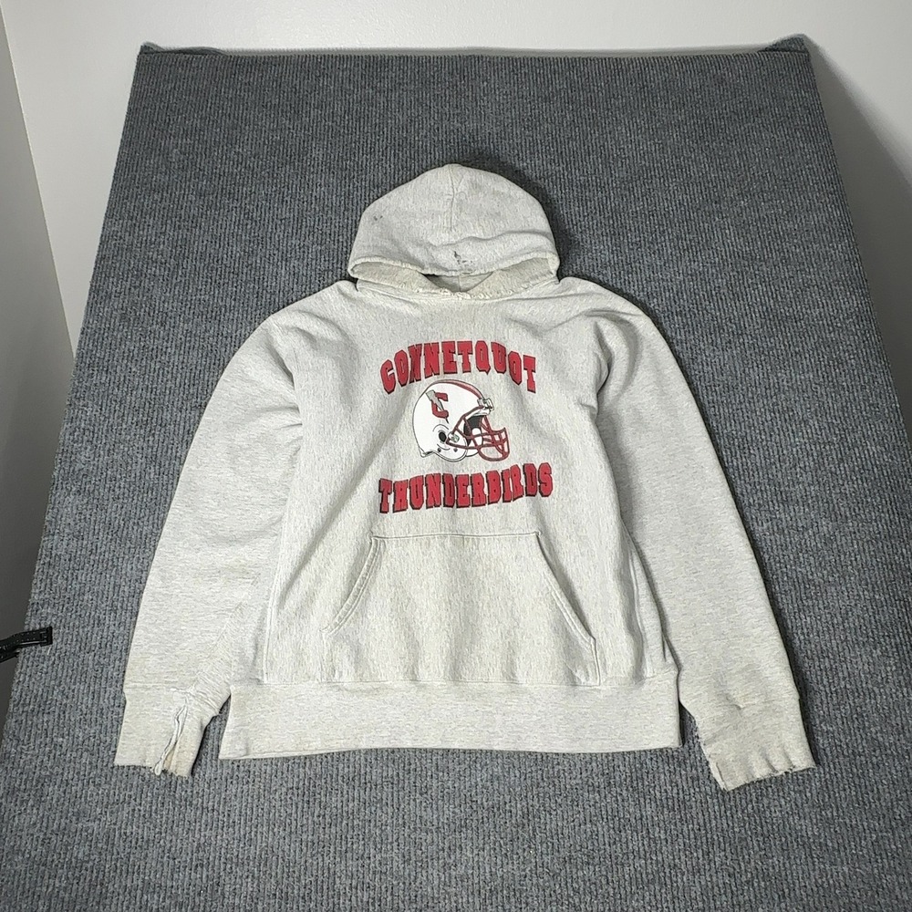 Vintage Connetquot Thunderbirds Hoodie Mens XXL Gray‎ Super Heavyweight Eagle